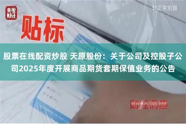 股票在线配资炒股 天原股份：关于公司及控股子公司2025年度开展商品期货套期保值业务的公告