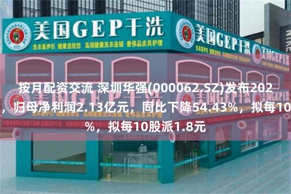 按月配资交流 深圳华强(000062.SZ)发布2024年度业绩，归母净利润2.13亿元，同比下降54.43%，拟每10股派1.8元