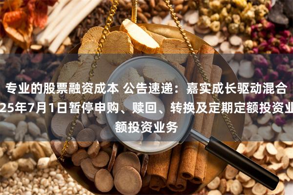 专业的股票融资成本 公告速递：嘉实成长驱动混合2025年7月1日暂停申购、赎回、转换及定期定额投资业务